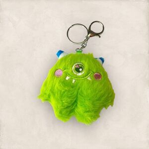 🟢Green Fluffy Stuffed One Eye Monster Key Chain Bag Charm Accessory